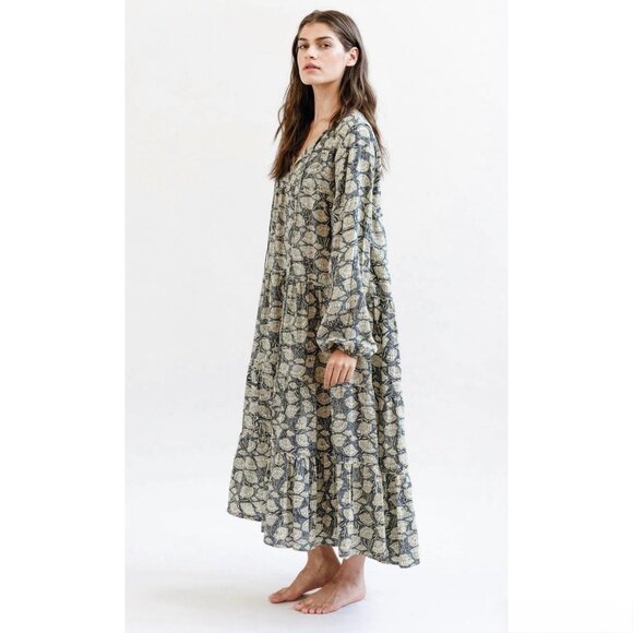 Maelu Willow Poppy Floral Tie Flowy Midi Dress Handmade Boho Bohemian Medium - Picture 1 of 13